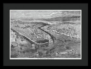 Old Map Of Birds Eye View Of New York City 1855 - Framed Print