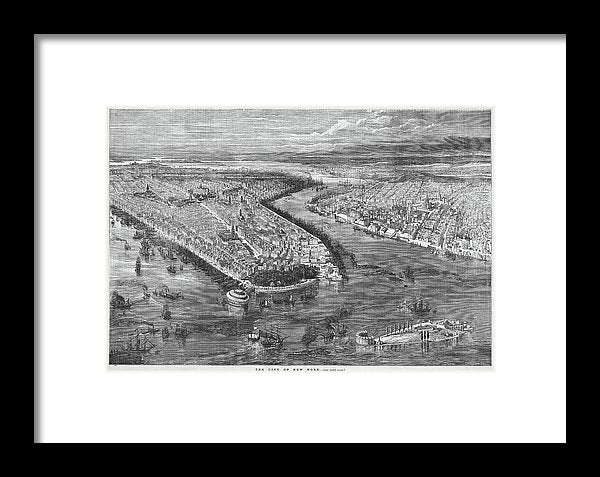 Old Map Of Birds Eye View Of New York City 1855 - Framed Print