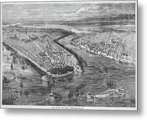 Old Map Of Birds Eye View Of New York City 1855 - Metal Print