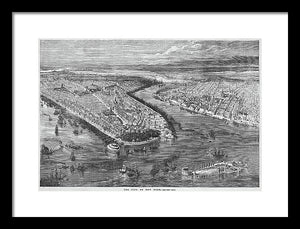 Old Map Of Birds Eye View Of New York City 1855 - Framed Print