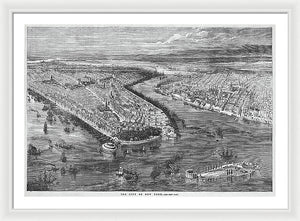 Old Map Of Birds Eye View Of New York City 1855 - Framed Print