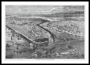 Old Map Of Birds Eye View Of New York City 1855 - Framed Print