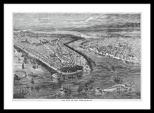 Old Map Of Birds Eye View Of New York City 1855 - Framed Print