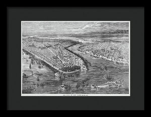 Old Map Of Birds Eye View Of New York City 1855 - Framed Print