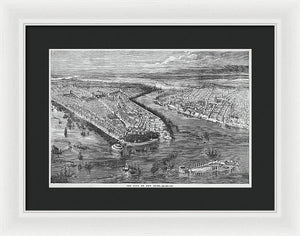 Old Map Of Birds Eye View Of New York City 1855 - Framed Print