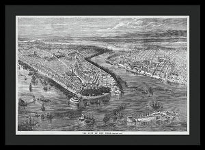 Old Map Of Birds Eye View Of New York City 1855 - Framed Print