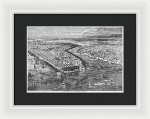 Old Map Of Birds Eye View Of New York City 1855 - Framed Print