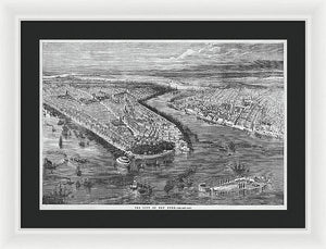 Old Map Of Birds Eye View Of New York City 1855 - Framed Print