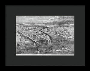 Old Map Of Birds Eye View Of New York City 1855 - Framed Print