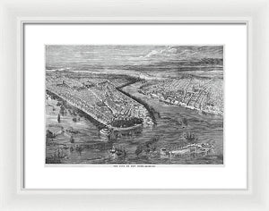 Old Map Of Birds Eye View Of New York City 1855 - Framed Print