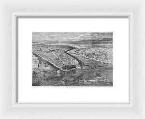 Old Map Of Birds Eye View Of New York City 1855 - Framed Print