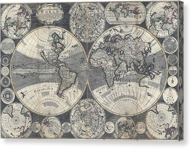 Old 1702 Map Of The World - Canvas Print