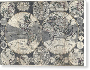 Old 1702 Map Of The World - Canvas Print