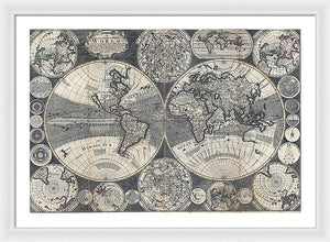 Old 1702 Map Of The World - Framed Print