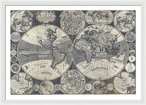 Old 1702 Map Of The World - Framed Print