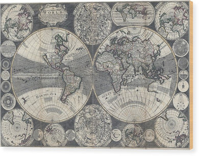 Old 1702 Map Of The World - Wood Print