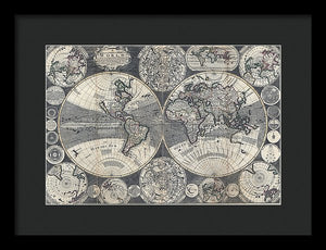 Old 1702 Map Of The World - Framed Print