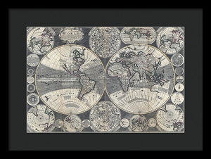 Old 1702 Map Of The World - Framed Print