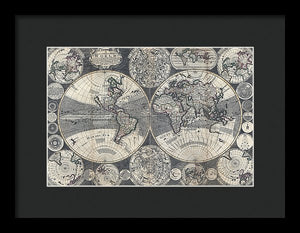 Old 1702 Map Of The World - Framed Print