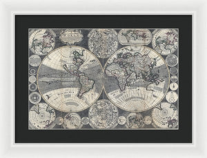 Old 1702 Map Of The World - Framed Print