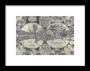 Old 1702 Map Of The World - Framed Print