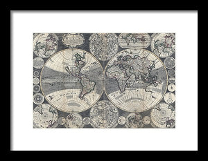 Old 1702 Map Of The World - Framed Print