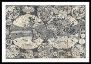 Old 1702 Map Of The World - Framed Print