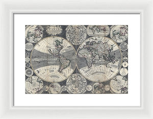 Old 1702 Map Of The World - Framed Print