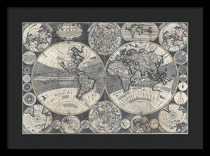 Old 1702 Map Of The World - Framed Print