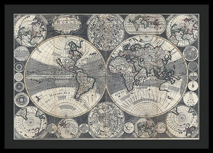 Old 1702 Map Of The World - Framed Print