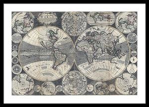 Old 1702 Map Of The World - Framed Print