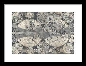 Old 1702 Map Of The World - Framed Print