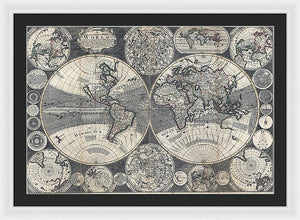 Old 1702 Map Of The World - Framed Print