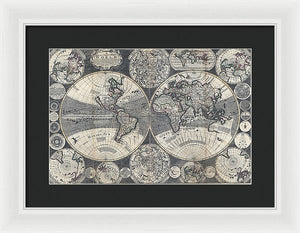 Old 1702 Map Of The World - Framed Print