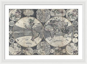 Old 1702 Map Of The World - Framed Print