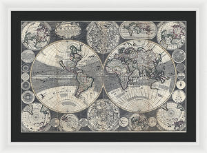 Old 1702 Map Of The World - Framed Print