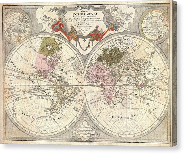 Old 1775 Map Of The World - Canvas Print