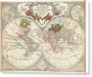 Old 1775 Map Of The World - Canvas Print