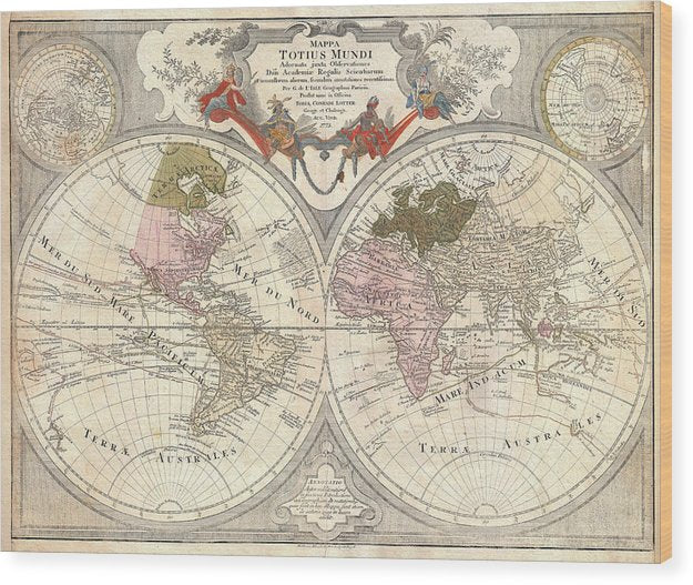 Old 1775 Map Of The World - Wood Print