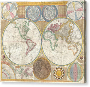 Old 1794 Colorful Map Of The World - Canvas Print