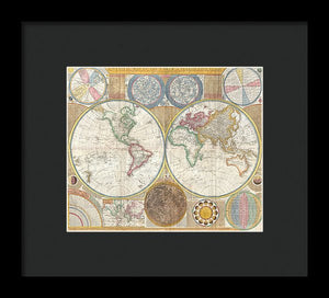 Circa 1794 Colorful Map Of The World - Framed Print