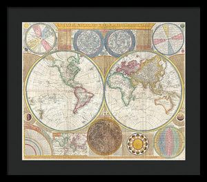 Circa 1794 Colorful Map Of The World - Framed Print