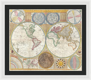 Circa 1794 Colorful Map Of The World - Framed Print