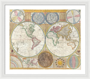 Circa 1794 Colorful Map Of The World - Framed Print