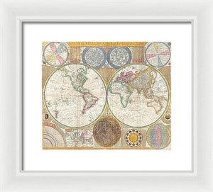 Circa 1794 Colorful Map Of The World - Framed Print