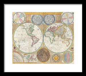 Circa 1794 Colorful Map Of The World - Framed Print