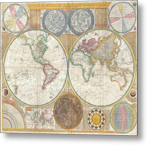 Old 1794 Colorful Map Of The World - Metal Print