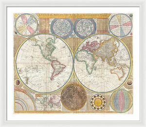 Circa 1794 Colorful Map Of The World - Framed Print