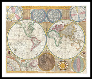 Circa 1794 Colorful Map Of The World - Framed Print