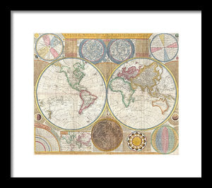 Circa 1794 Colorful Map Of The World - Framed Print